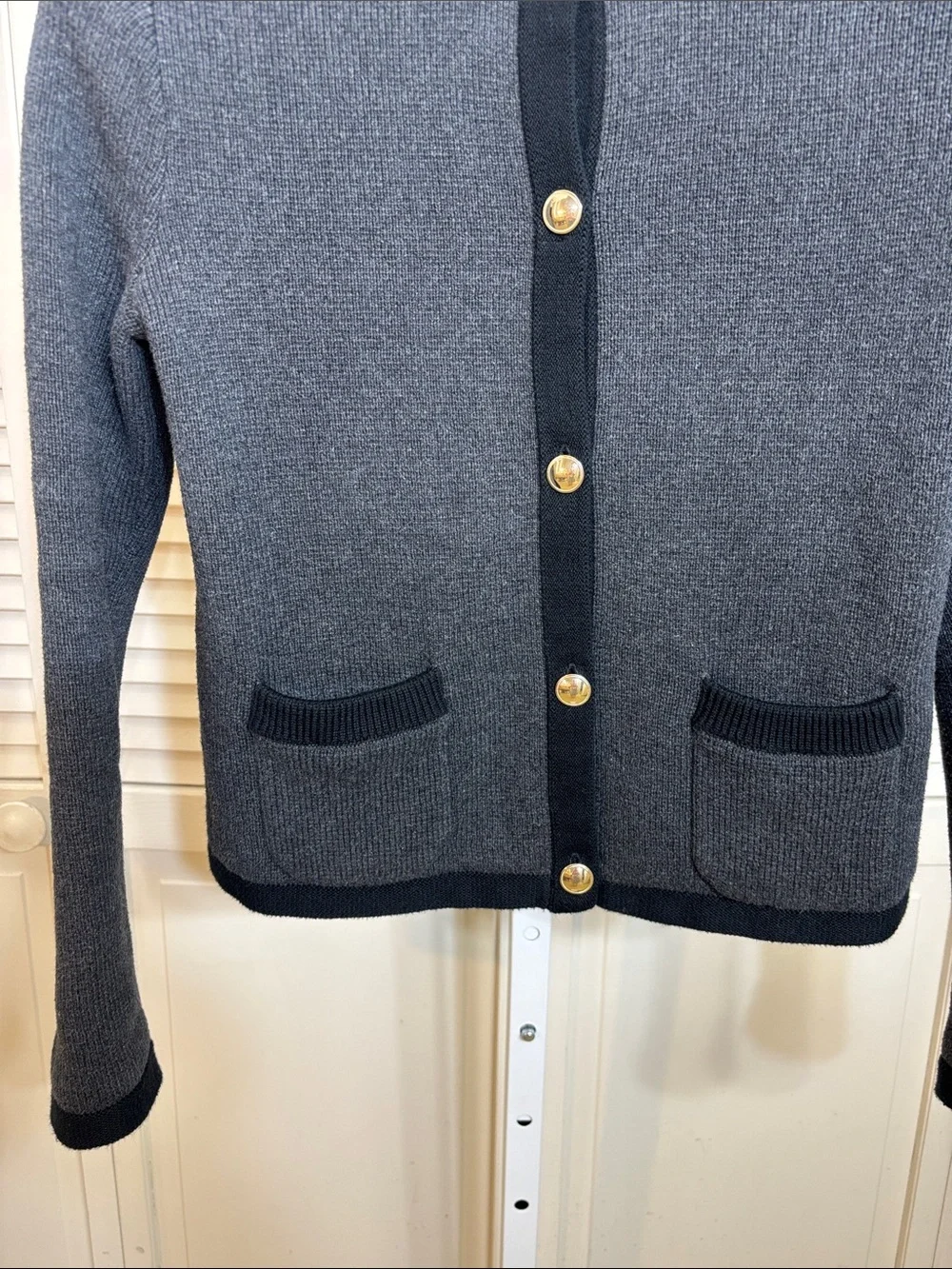 Quince Dark Gray Ribbed Knit 100% Organic Cotton Sweater Jacket Small - Picture 7 of 16